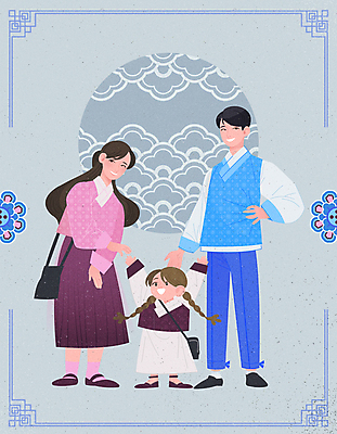 전신 여자 패션 남자 딸 전통문화 어린이 허리손 일러스트 가족 엄마 서기 소녀 일상 세명 파란색 전통문양 만세 가리킴 아빠 한복 개량한복 생활한복 국내일러스트 AI파일 한국전통 전통 문양 문화 컬러 포즈 관계 모션 사람 손짓 라이프 전통의상 파일형식 벡터