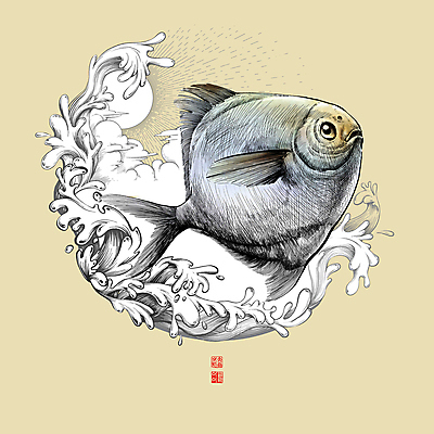 PSD 구름 한마리 물결 파도 일러스트 사람없음 태양 노란색 신선 해산물 낙관 드로잉 물결무늬 병어 스플래쉬 국내일러스트 자연요소 1 바다 컬러 무늬 미술 파일형식