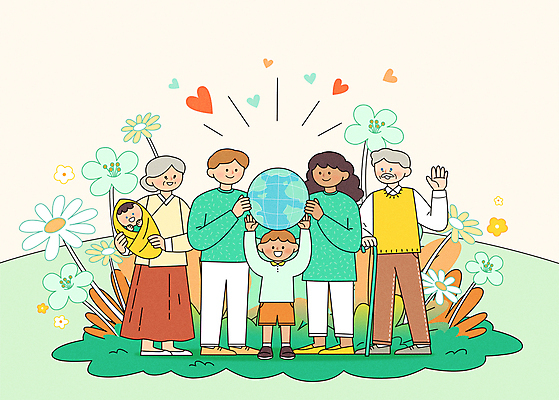 전신 외국인 여자 할아버지 노년 남자 행복 아들 지구 할머니 어린이 일러스트 봄꽃 가족 지팡이 엄마 손자 함께함 가족애 서기 미소 웃음 들기 소년 여러명 성인 글로벌 봄 하트 아기 잡기 풀 아빠 한복 다문화 손인사 다문화가정 조부모 들어올리기 국내일러스트 AI파일 모양 식물 한국전통 계절 꽃 감정 다수 컨셉 관계 모션 표정 사랑 사람 인종 인사 전통의상 사회이슈 손주 파일형식 벡터
