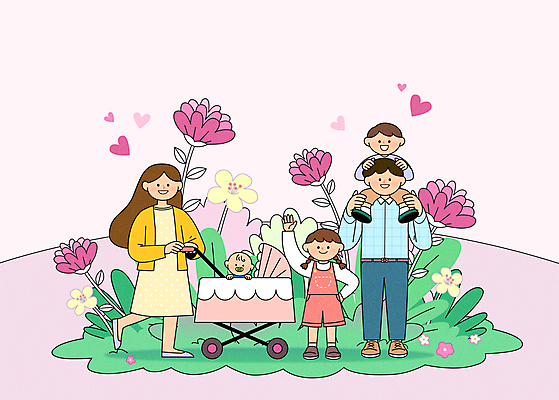 전신 여자 남자 딸 행복 아들 어린이 허리손 일러스트 봄꽃 가족 엄마 함께함 가족애 서기 미소 웃음 소녀 소년 여러명 상반신 성인 봄 육아 하트 아기 풀 목말 아빠 손인사 유모차 다자녀 국내일러스트 AI파일 모양 식물 계절 꽃 감정 포즈 다수 컨셉 관계 모션 표정 사랑 사람 아기용품 자녀 인사 파일형식 벡터