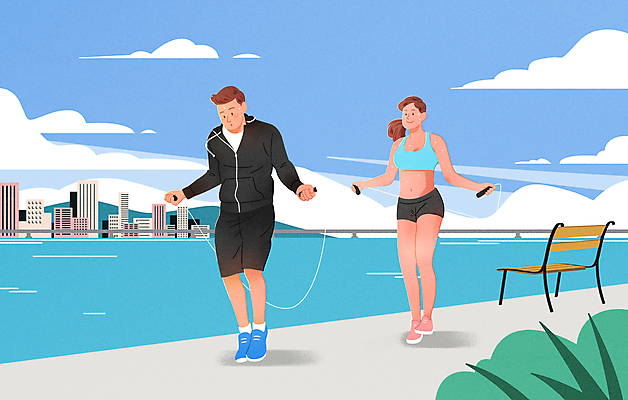 전신 PSD 구름 여자 남자 다이어트 벤치 일러스트 하늘 빌딩 성인 두명 건물 운동복 운동 건강관리 점프 잡기 집중 한강 줄넘기 유산소운동 성인만 땀흘리기 국내일러스트 자연요소 건축물 옷 컨셉 의자 모션 서울 건강 관리 사람 랜드마크 파일형식