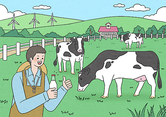 PSD 구름 모자 남자 일러스트 세마리 한명 들기 초원 상반신 성인 초록색 울타리 농가 목장 우유 시골 최고 우유병 젖소 풍력발전소 낙농업 성인남자한명만 국내일러스트 자연요소 1 잡화 산업 컬러 모션 병_용기 유제품 3 사람 담장 농장 발전소 소 풍력에너지 남자한명만 성인남자만 파일형식