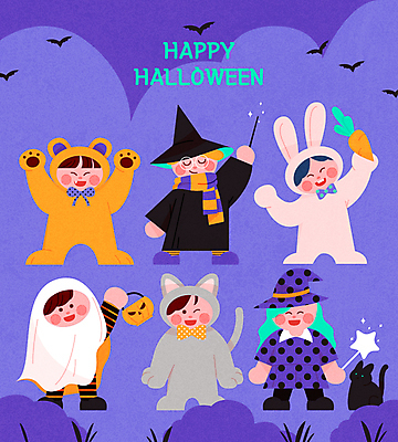 전신 여자 남자 어린이 일러스트 곰 호박 들기 소녀 소년 여러명 컬러풀 분장 파티 손들기 바구니 눈감음 보라색 고양이 유치원 유치원생 당근 할로윈 마법사 마술사 토끼 유령 즐거움 마녀 박쥐 마술사모자 마술사복장 마녀모자 마녀복장 마법지팡이 인형옷 잭오랜턴 어린이만 안경낌 국내일러스트 AI파일 동물 모자_잡화 옷 교육 감정 안경 컬러 다수 채소 포유류 모션 뿌리채소 사람 이벤트 반려동물 마술 이벤트의상 파일형식 벡터