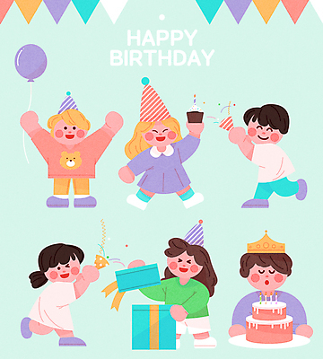 전신 여자 남자 어린이 일러스트 왕관 폭죽 선물 들기 소녀 소년 여러명 파티 유치원 유치원생 만세 고깔모자 생일파티 생일 불기 생일케이크 컵케이크 즐거움 생일축하 풍선 생일선물 가랜드 어린이만 국내일러스트 AI파일 모자_잡화 교육 기념일 감정 다수 모션 사람 이벤트 케이크 축하 파티용품 파일형식 벡터