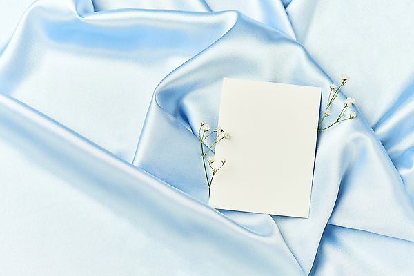 포토 JPG 스튜디오촬영 하늘색 백그라운드 실내 사람없음 하이앵글 주름 실크 질감 파란배경 안개꽃 목업 카피스페이스 국내포토 카드프레임 꽃 뷰포인트 프레임 내부 파란색 공백 직물 한해살이풀 파일형식