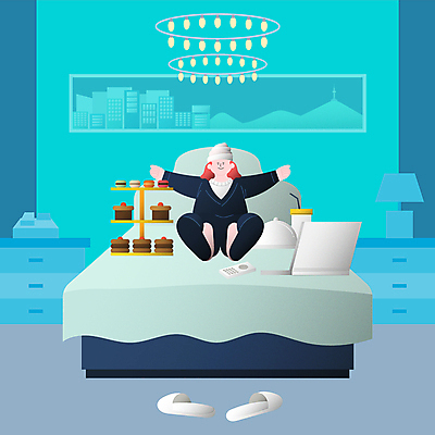 전신 여자 여행 하늘색 일러스트 창문 호텔 팔벌리기 휴식 실내화 한명 앉기 성인 바캉스 노트북 방 침대 가운 리모컨 서랍장 힐링 샹들리에 객실 마카롱 음료수병 쟁반덮개 얼굴없음 성인여자한명만 호캉스 혼행 혼여족 수면등 국내일러스트 AI파일 1 라이프스타일 옷 가구 신발 컨셉 모션 숙소 휴가 디저트 조명 사람 파란색 전자제품 덮개 신조어 약어 병_담는 여자한명만 성인여자만 파일형식 벡터