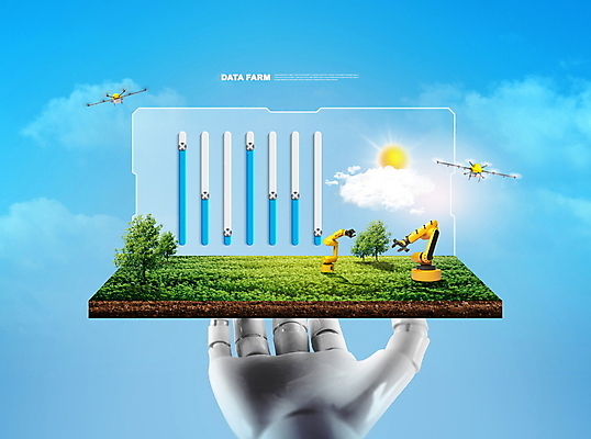 PSD 나무 구름 편집이미지 농업 관리 들기 사람없음 파란색 태양 농사 농촌 스마트 로봇 조절 드론 로봇팔 자동화 자동화기기 컨트롤 스마트팜 AI_인공지능 이미지편집 자연요소 식물 산업 컬러 컨셉 모션 농장 기계 시골 파일형식