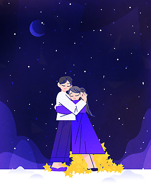전신 커플 여자 남자 별 일러스트 포옹 밤하늘 함께함 사랑 서기 성인 두명 눈감음 보라색 야간 초승달 위로 몽환 성인만 국내일러스트 AI파일 자연요소 감정 컬러 컨셉 관계 안기 모션 하늘 사람 달 파일형식 벡터
