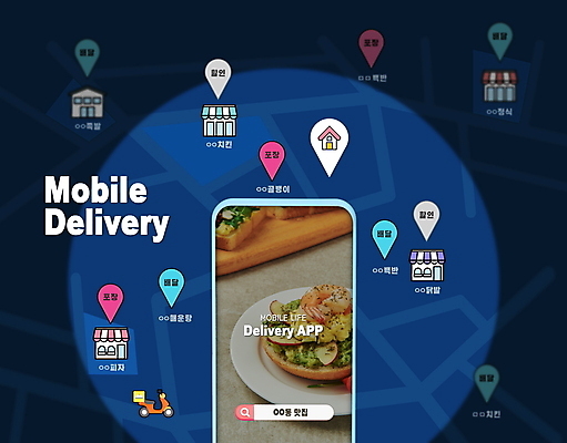 PSD 편집이미지 모바일 주택 스마트라이프 타이포그라피 사람없음 스마트폰 상점 오토바이 어플리케이션 남색 스마트 서비스 위치 약도 온라인 편리함 검색창 배달음식 위치정보 음식배달 배달어플 오픈샌드위치 이미지편집 문자 라이프스타일 음식 컬러 컨셉 지도 샌드위치 건물 핸드폰 스마트기기 바이크 정보 배송 배달 파일형식