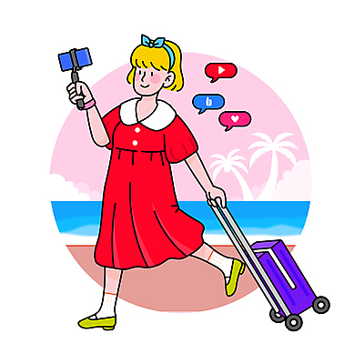 전신 원피스 여자 여행 말풍선 일러스트 한명 들기 성인 해변 스마트폰 야자수 여행객 걷기 캐리어 촬영 당기기 셀카봉 성인여자한명만 브이로그 영상촬영 MZ세대 셀프캠 국내일러스트 AI파일 나무 1 라이프스타일 옷 바다 모션 사람 핸드폰 스마트기기 여행가방 셀프카메라 동영상 세대 여자한명만 성인여자만 파일형식 벡터