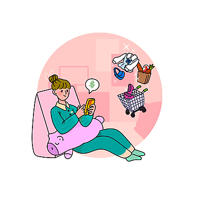 전신 여자 구두 분홍색 쿠션 일러스트 한명 들기 앉기 성인 스마트폰 쇼핑 종이봉투 기댐 쇼핑카 핸드백 구매 고객 블라우스 온라인쇼핑 모바일쇼핑 동물인형 편리함 성인여자한명만 MZ세대 국내일러스트 AI파일 1 인형 컬러 신발 컨셉 상의 가방 모션 봉투 사람 핸드폰 스마트기기 카트 온라인 세대 여자한명만 성인여자만 파일형식 벡터