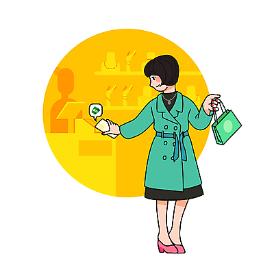 전신 여자 실루엣 일러스트 장신구 한명 서기 들기 성인 스마트폰 쇼핑 쇼핑백 노란색 계산 구매 계산대 고객 결제 핀테크 성인여자한명만 스마트페이 MZ세대 국내일러스트 AI파일 1 컬러 가방 모션 모바일 촬영기법 사람 금융 핸드폰 스마트기기 스마트 세대 여자한명만 성인여자만 파일형식 벡터