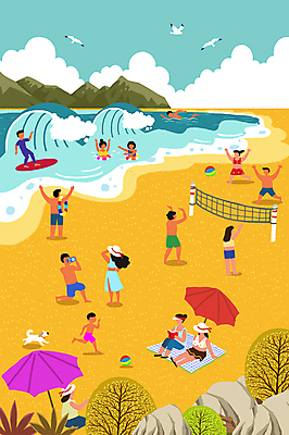 PSD 구름 여자 남자 어린이 파도 바다 일러스트 물놀이 갈매기 들기 소녀 소년 여러명 성인 해변 달리기 카메라 사진촬영 수영 파라솔 서핑보드 네트 서핑 강아지 비치볼 선베드 공놀이 국내일러스트 자연요소 스포츠 다수 의자 공 모션 놀이 조류 바캉스용품 사람 전자제품 반려동물 촬영 수상스포츠 보드_스포츠 개 파일형식