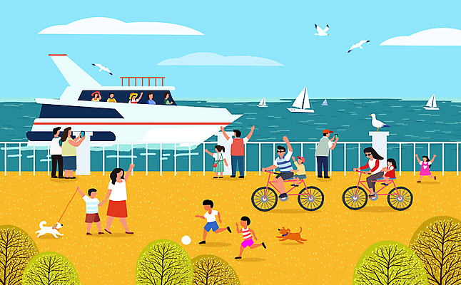 PSD 나무 공원 여자 남자 어린이 바다 요트 일러스트 난간 갈매기 들기 소녀 소년 여러명 성인 스마트폰 달리기 손들기 자전거 사진촬영 만세 강아지 유람선 2인용자전거 국내일러스트 식물 공공시설 다수 배_교통 모션 조류 사람 핸드폰 스마트기기 반려동물 바이크 촬영 개 파일형식