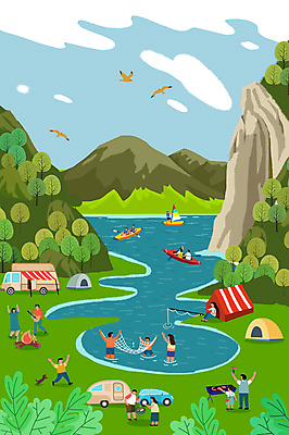 PSD 나무 여자 남자 어린이 일러스트 낚시 산 텐트 들기 소녀 소년 여러명 성인 달리기 계곡 캠핑 기타 그물 보트 낚싯대 강아지 그릴 모닥불 바비큐 캠핑카 물고기잡기 뱃놀이 보트타기 국내일러스트 식물 음식 다수 배_교통 모션 자동차 주방용품 불 현악기 레저 캠핑도구 사람 반려동물 전통놀이 잡기 낚시용품 개 승차 파일형식