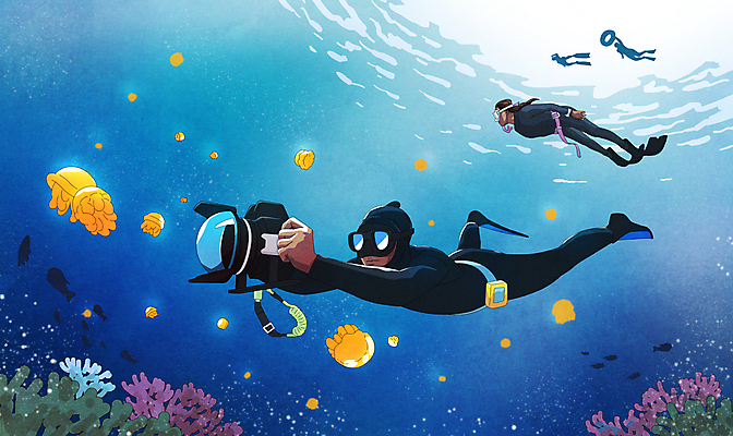 전신 PSD 여자 남자 바다 일러스트 어류 들기 여러명 성인 카메라 바닷속 수영 스노클링 산호초 물안경 오리발 열대어 잠수복 해파리 잠수경 방수카메라 성인만 프리다이빙 국내일러스트 옷 다수 모션 사람 전자제품 수중 수중동물 수상스포츠 수중식물 자포동물 수영용품 파일형식