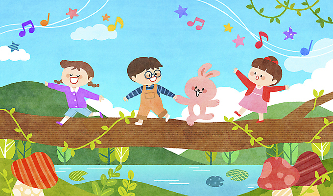 전신 PSD 구름 한마리 여자 남자 별 호수 어린이 동물캐릭터 음표 일러스트 하늘 산 함께함 소녀 소년 세명 강 걷기 손잡기 버섯 토끼 덩굴 즐거움 통나무 어린이상상 나무다리 건너기 길건너기 선율 어린이만 안경낌 국내일러스트 일러캐릭터 자연요소 나무 식물 동물 캐릭터 1 기호 감정 안경 음악 컨셉 포유류 모션 상상 사람 반려동물 다리_건축물 파일형식