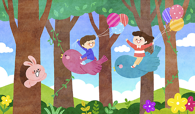 전신 PSD 나무 구름 여자 남자 꽃 어린이 동물캐릭터 일러스트 조류 하늘 세마리 소녀 소년 두명 만세 비행 토끼 구멍 승차 숲속 숲 즐거움 어린이상상 풍선 풍선잡기 어린이만 국내일러스트 일러캐릭터 자연요소 식물 동물 캐릭터 감정 포유류 모션 상상 3 사람 반려동물 잡기 파일형식