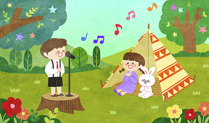 전신 PSD 나무 한마리 여자 남자 꽃 어린이 동물캐릭터 음표 일러스트 노래 함께함 텐트 서기 앉기 소녀 소년 초원 두명 음악감상 감상 듣기 토끼 박수 스탠드마이크 어린이상상 손모으기 나무밑둥 노래감상 선율 장기자랑 어린이만 국내일러스트 일러캐릭터 식물 동물 캐릭터 1 기호 음악 컨셉 포유류 모션 상상 캠핑도구 사람 손짓 반려동물 마이크 파일형식