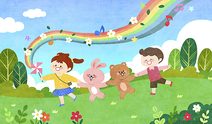 전신 PSD 구름 여자 남자 꽃 어린이 동물캐릭터 무지개 두마리 음표 일러스트 곰 하늘 함께함 들기 소녀 소년 초원 두명 친구 손잡기 산책 토끼 바람개비 즐거움 어린이상상 놀기 어린이만 국내일러스트 일러캐릭터 자연요소 식물 동물 캐릭터 기호 감정 음악 컨셉 2 포유류 관계 모션 상상 휴식 사람 반려동물 파일형식