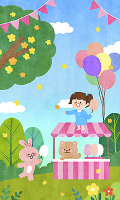 전신 PSD 나무 구름 여자 꽃 어린이 동물캐릭터 두마리 일러스트 곰 하늘 꽃나무 한명 들기 앉기 소녀 봄 토끼 어린이상상 풍선 노점 노점상 가랜드 솜사탕 소녀한명만 봄축제 국내일러스트 일러캐릭터 자연요소 식물 동물 캐릭터 1 계절 2 포유류 모션 상상 디저트 사람 반려동물 상점 축제 파티용품 여자한명만 소녀만 파일형식