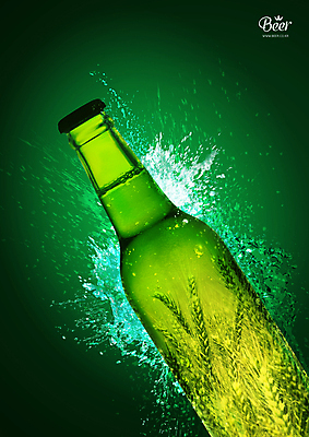 PSD 편집이미지 맥주 사람없음 초록색 물 보리 맥주병 보리이삭 스플래쉬 이미지편집 자연요소 컬러 술병 곡류 주류 이삭 파일형식