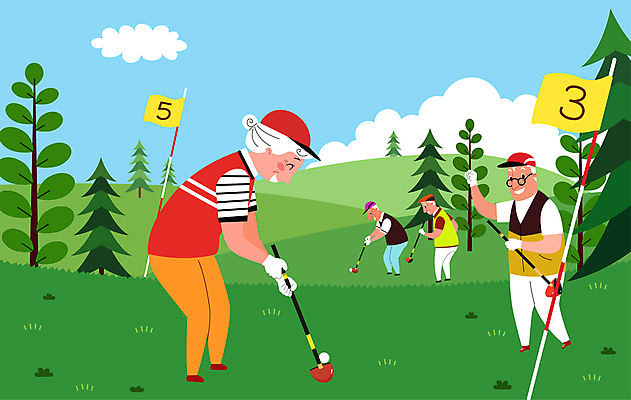 전신 나무 구름 여자 할아버지 노년 남자 할머니 골프 일러스트 골프장 필드 레저 함께함 서기 웃음 들기 여러명 취미 야외 파이팅 주먹 골프채 골프웨어 즐거움 퍼팅 골프깃발 노인만 파크골프 국내일러스트 AI파일 자연요소 식물 옷 감정 포즈 다수 컨셉 스포츠시설 모션 골프용품 표정 사람 성인 구기 깃발 성인만 파일형식 벡터