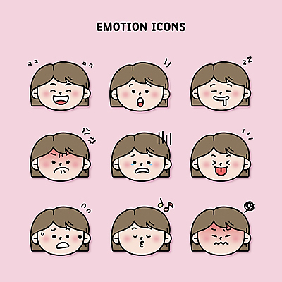 여자 감정 얼굴 일러스트 장난 표정 미소 웃음 여러명 성인 눈감음 놀람 슬픔 분노 짜증 잠 단발머리 찡그림 졸음 눈물 즐거움 메롱 침 입내밀기 당황 곤란 복잡 어려움 우울감 성인여자만 땀흘리기 국내일러스트 AI파일 헤어스타일 다수 컨셉 모션 사람 신체부위 여자만 성인만 파일형식 벡터