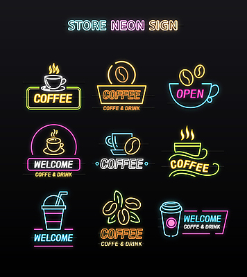 커피 잎 일러스트 간판 사람없음 카페 원두 커피잔 심볼 네온 테이크아웃 웰컴 테이크아웃컵 국내일러스트 AI파일 식물 음료 잔 컵 상점 파일형식 벡터