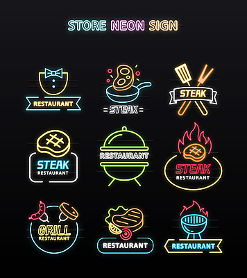 리본 포크 일러스트 나비넥타이 불꽃 간판 스테이크 사람없음 사각형 레스토랑 원형 프라이팬 소시지 그릴 굽기 심볼 네온 뒤집개 바베큐그릴 국내일러스트 AI파일 도형 식기 주방용품 불 넥타이 서양음식 식당 가공식품 바비큐 구이 파일형식 벡터