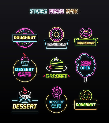 리본 일러스트 디저트 간판 사탕 사람없음 카페 흐름 원형 도넛 달콤 조각케이크 컵케이크 심볼 네온 솜사탕 디저트카페 국내일러스트 AI파일 도형 음식 컨셉 케이크 상점 맛 파일형식 벡터