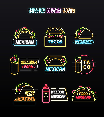 일러스트 간판 사람없음 사각형 원형 소스 레몬 심볼 네온 롤 멕시코음식 타코 소스통 웰컴 국내일러스트 AI파일 도형 과일 서양음식 통 양념 소스_음식 파일형식 벡터