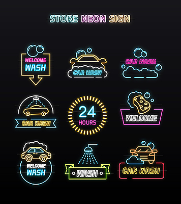 화살표 리본 일러스트 자동차 간판 사람없음 사각형 깨끗함 청결 거품 물방울 원형 심볼 네온 세차 스펀지 24시간 세차장 웰컴 국내일러스트 AI파일 도형 육상교통 컨셉 시간 위생 파일형식 벡터