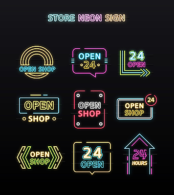 화살표 말풍선 일러스트 간판 사람없음 상점 사각형 오픈 원형 심볼 네온 24시간 영업시간 국내일러스트 AI파일 도형 시간 파일형식 벡터