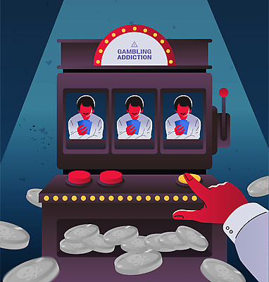 손 남자 일러스트 버튼 웃음 들기 상반신 성인 신체부위 세명 파란색 동전 범죄 도박 누름 중독 슬롯머신 은화 해골모형 성인남자만 중독자 버저 도박중독 국내일러스트 AI파일 컬러 돈 모션 표정 사람 모형 남자만 성인만 파일형식 벡터