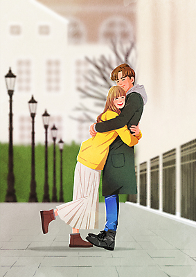 전신 PSD 커플 여자 남자 행복 가로등 일러스트 포옹 거리 사랑 서기 미소 웃음 성인 두명 눈감음 다정 다리들기 성인만 국내일러스트 공공시설 감정 컨셉 관계 안기 모션 표정 사람 파일형식