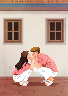 전신 PSD 커플 여자 남자 행복 일러스트 창문 키스 사랑 앉기 성인 두명 마주보기 눈감음 턱괴기 다정 커플티 커플룩 마주앉기 웅크림 커플옷 성인만 국내일러스트 옷 감정 컨셉 관계 모션 사람 애정표현 파일형식