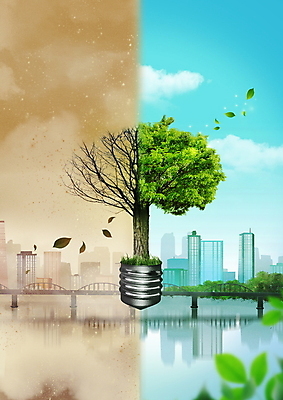 PSD 나무 구름 편집이미지 하늘색 하늘 나뭇잎 빌딩 사람없음 건물 반사 갈색 도시 비교 환경오염 오염 황폐 지구온난화 소켓 죽은나무 가교 세계환경의날 이미지편집 자연요소 식물 건축물 컬러 컨셉 잎 파란색 기후변화 파일형식 법정기념일
