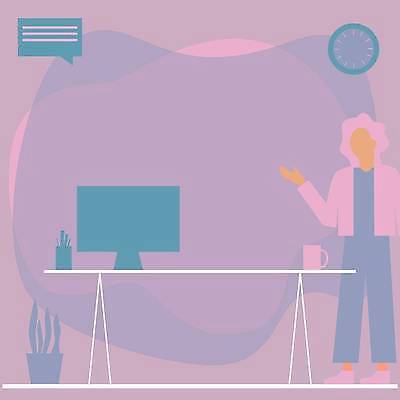 EPS 해외이미지 전신 디자인 여자 일러스트 비즈니스 탁자 프레임 한명 서기 성인 컴퓨터 사무실 손들기 모니터 보라색 책상 얼굴없음 성인여자한명만 카피스페이스 해외일러스트 1 컬러 가구 모션 사람 전자제품 공백 여자한명만 성인여자만 파일형식 벡터 이미지허브