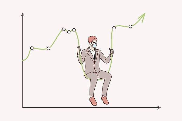 EPS 해외이미지 전신 남자 일러스트 비즈니스 그래프 마스크 한명 앉기 성인 잡기 비즈니스맨 주식 상승 성인남자한명만 코로나바이러스 해외일러스트 1 컨셉 모션 사람 금융 직장인 바이러스 남자한명만 성인남자만 파일형식 벡터 이미지허브