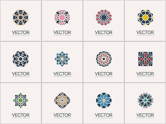 EPS 해외이미지 디자인 일러스트 추상 사람없음 세트 컬러풀 오리엔탈 심볼 만다라 해외일러스트 컬러 무늬 파일형식 벡터 이미지허브