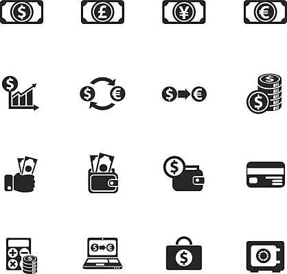 EPS 해외이미지 지폐 일러스트 그래프 사람없음 금융 노트북 세트 픽토그램 달러 검은색 계산기 유로 신용카드 지갑 엔 금고 손모양 파운드 돈가방 동전탑 환전 해외일러스트 모양 컬러 돈 가방 문구용품 경제 전자제품 쌓기 동전 장비 파일형식 벡터 손_신체부위 이미지허브