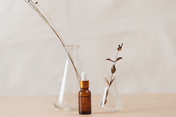 포토 JPG 해외이미지 잎 실내 사람없음 화장품 플라스크 오브젝트 앰플 베이지색배경 해외포토 식물 백그라운드 실험기구 내부 뷰티 베이지색 파일형식 이미지허브