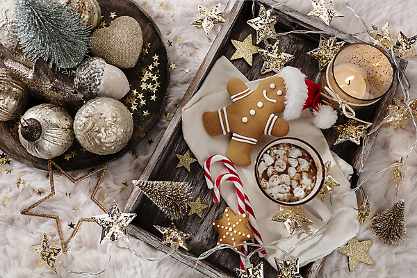 포토 JPG 해외이미지 크리스마스 실내 따뜻함 사람없음 하이앵글 미니어처 오브젝트 향초 코코아 별장식 진저맨 진저쿠키 해외포토 기념일 별 음료 뷰포인트 초 내부 장식 모형 쿠키 파일형식 이미지허브