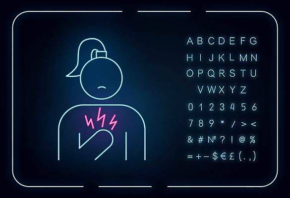 EPS 해외이미지 알파벳 여자 선 백그라운드 일러스트 한명 상반신 성인 타이포그라피 화려 심볼 네온 형광등 가슴통증 성인여자한명만 해외일러스트 문자 1 영어 컨셉 전등 사람 고통 여자한명만 성인여자만 파일형식 벡터 이미지허브