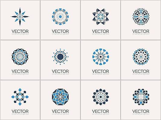 EPS 해외이미지 디자인 하늘색 일러스트 추상 사람없음 세트 오리엔탈 심볼 만다라 해외일러스트 무늬 파란색 파일형식 벡터 이미지허브