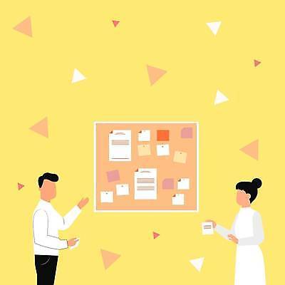 EPS 해외이미지 디자인 여자 남자 종이 일러스트 비즈니스 알림판 들기 상반신 성인 두명 노란색 가리킴 비즈니스맨 비즈니스우먼 얼굴없음 성인만 해외일러스트 컬러 모션 사람 손짓 직장인 파일형식 벡터 이미지허브