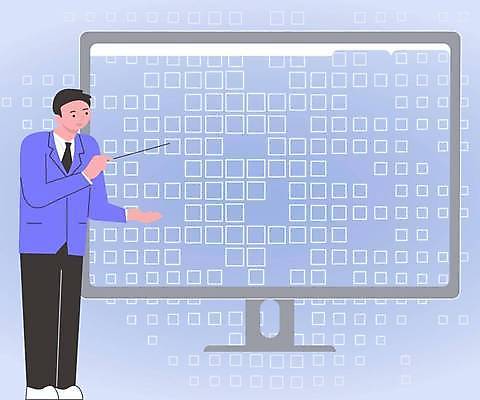 EPS 해외이미지 전신 디자인 남자 백그라운드 일러스트 비즈니스 프레임 한명 성인 파란색 컴퓨터 모니터 가리킴 비즈니스맨 지시봉 성인남자한명만 카피스페이스 해외일러스트 1 컬러 사람 손짓 전자제품 공백 직장인 남자한명만 성인남자만 파일형식 벡터 이미지허브