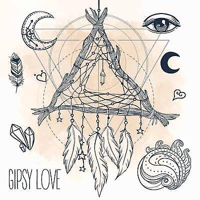 EPS 해외이미지 일러스트 사람없음 꿈 달 하트 삼각형 보석 라인아트 깃털 베이지색 보헤미아 집시 히피 드림캐쳐 해외일러스트 자연요소 모양 도형 선 컬러 장식 광석 파일형식 벡터 이미지허브