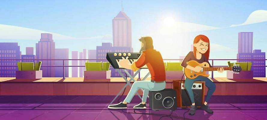 EPS 해외이미지 직업 음악 일러스트 노래 놀이 아침 지붕 사람 건물 소리 콘서트 공연 음악가 장비 가수 기타 키보드 도시 피아노 만화 옥상 예술가 오디오 방송 기타리스트 목소리 뮤지컬 보컬 완벽 작곡가 프로듀서 플레이어 생존 해외일러스트 주간 건축물 컨셉 현악기 문화예술 이벤트 전자제품 연주자 건반악기 파일형식 벡터 이미지허브